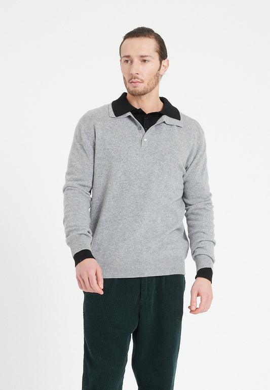 Polo manches longues homme en cachemire gris clair - LUKE 5